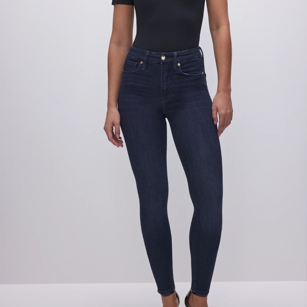 Good American Good Legs Straight Dark Denim Jeans - Picture 2 of 11